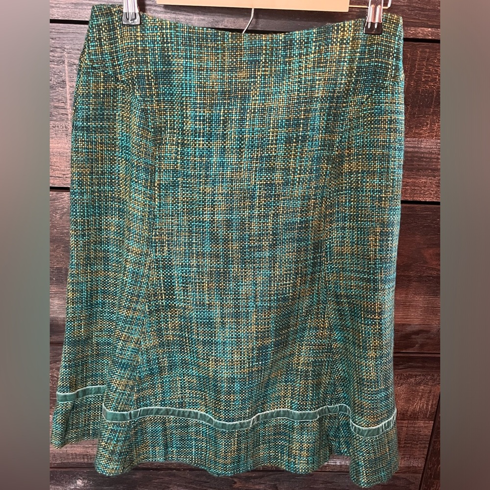 RQT Retro Style Green Tweed Pencil Skirt with Flare Size 8